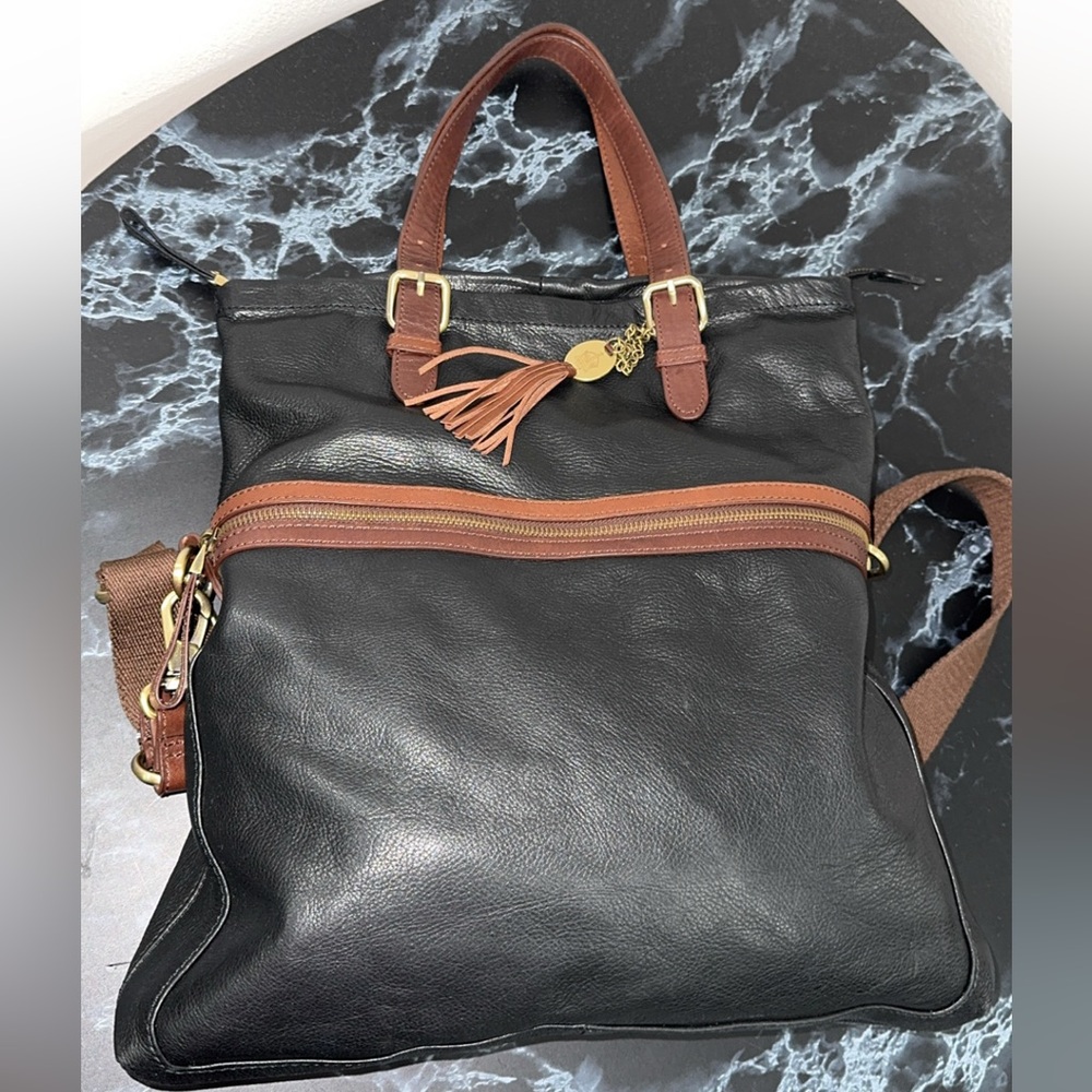 CROWN VINTAGE Large Bag Black and Brown Leather Tote AUTHENTIC - Picture 10 of 13